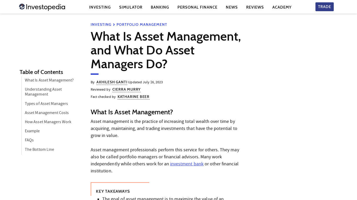 Asset Manager Landing page