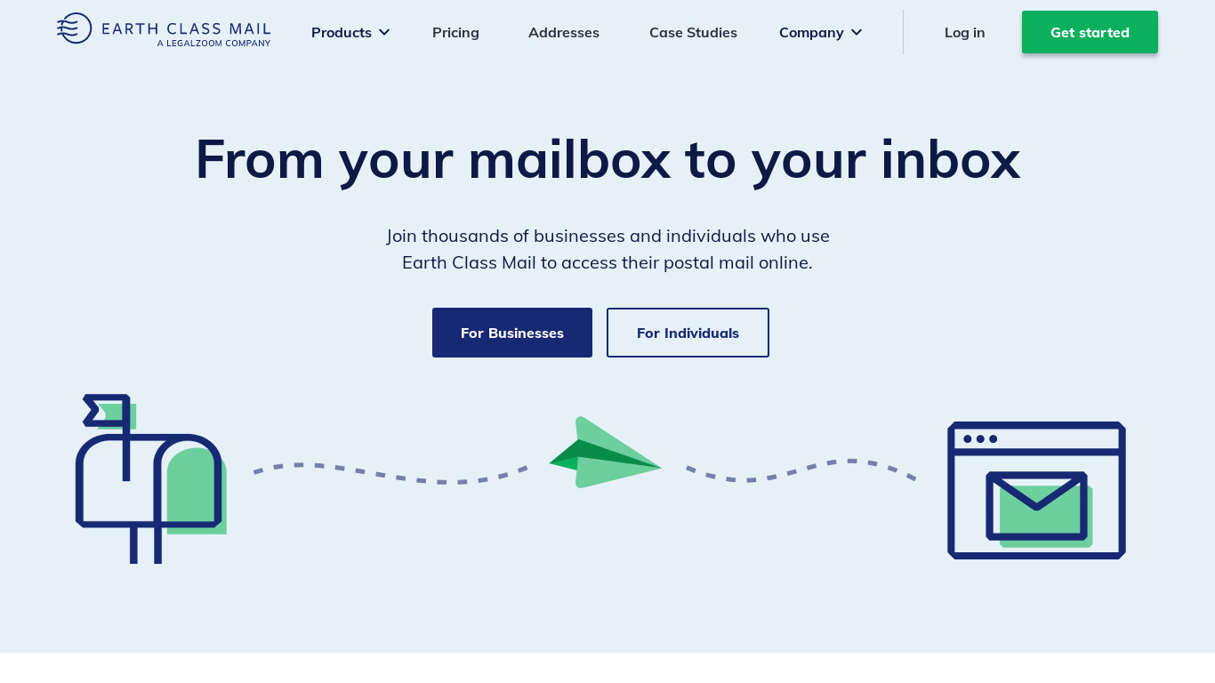 Earth Class Mail Landing page