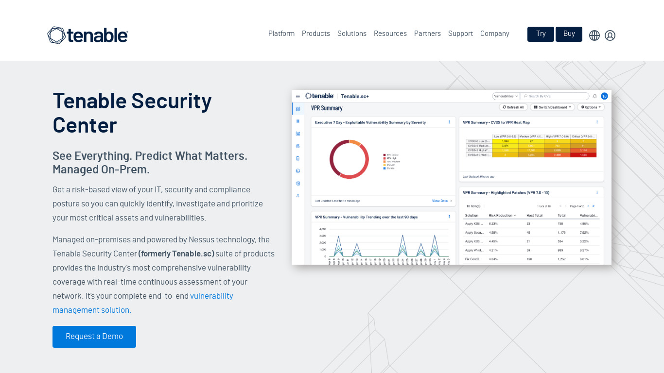 Tenable SecurityCenter Landing page