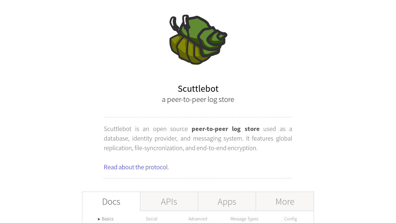 Scuttlebot Landing page