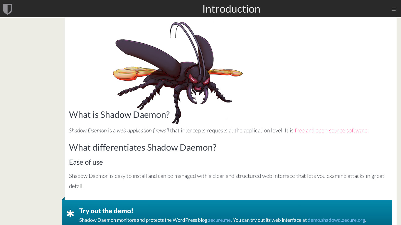 Shadow Daemon Landing page