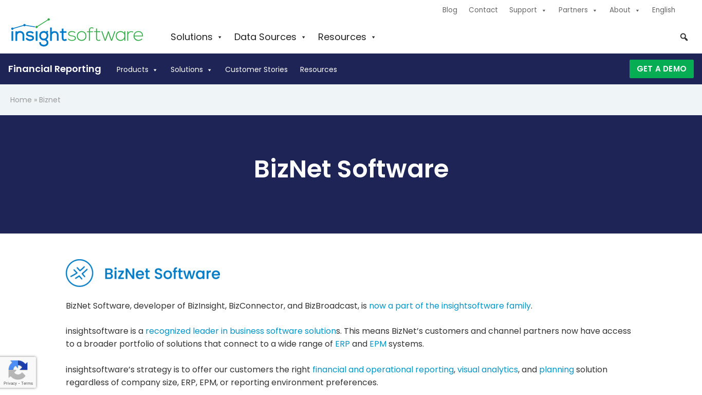 BizNet Software Landing page