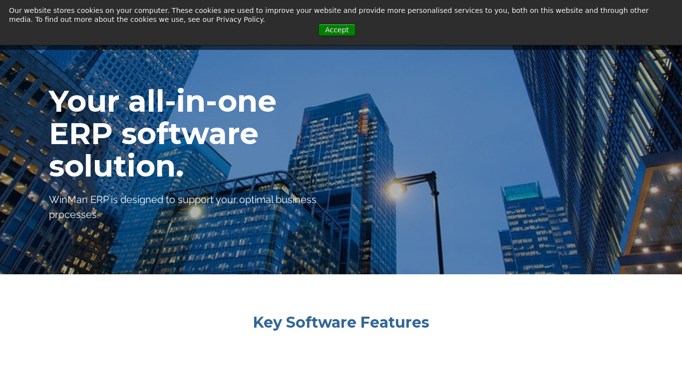WinMan ERP Software Landing page