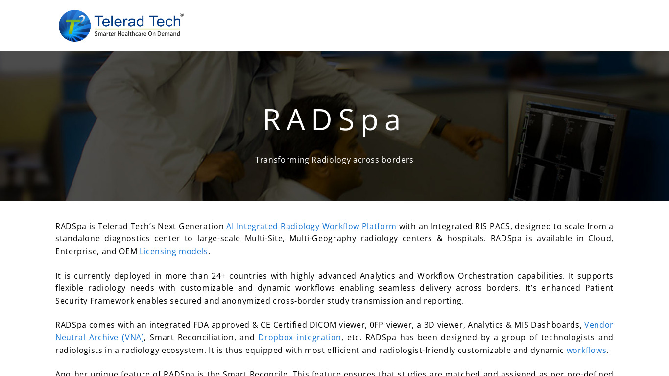 RADSpa Landing page
