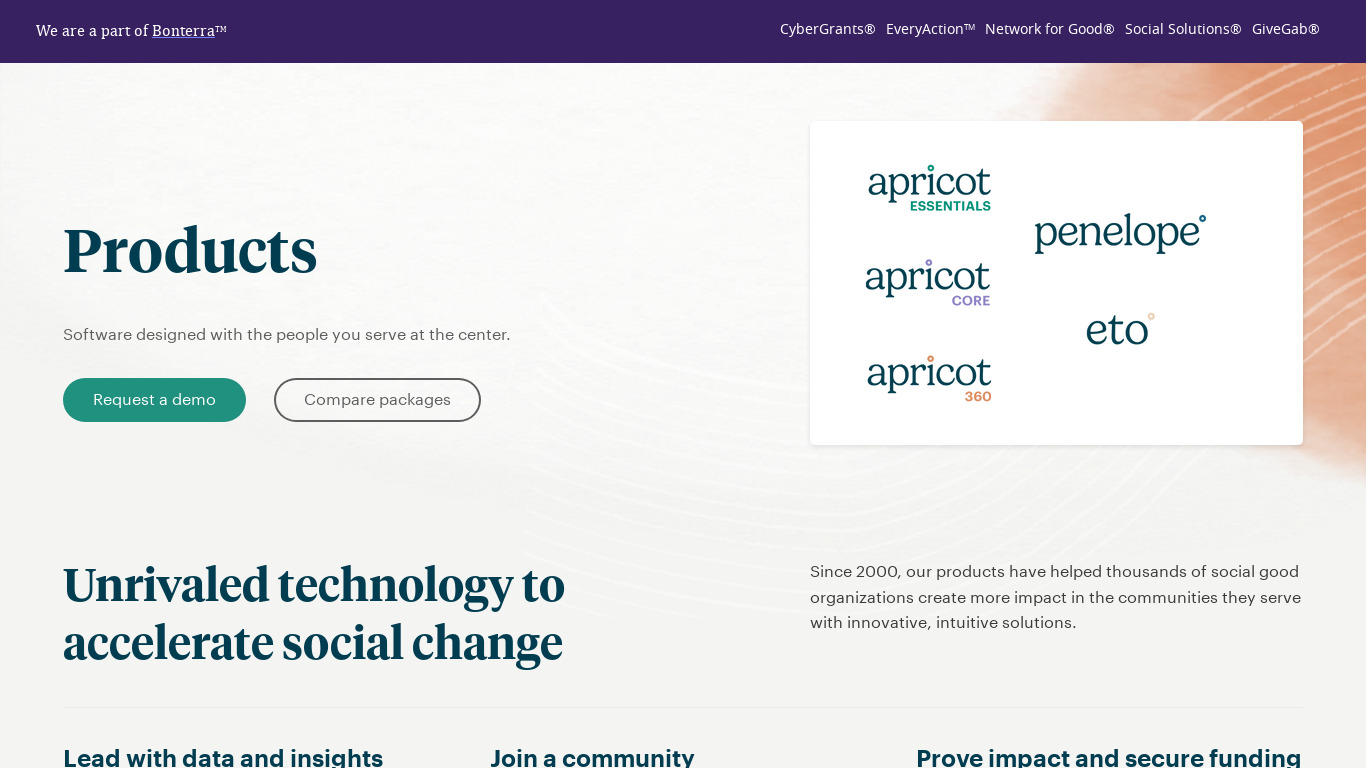 Apricot by Social Solutions Landing page