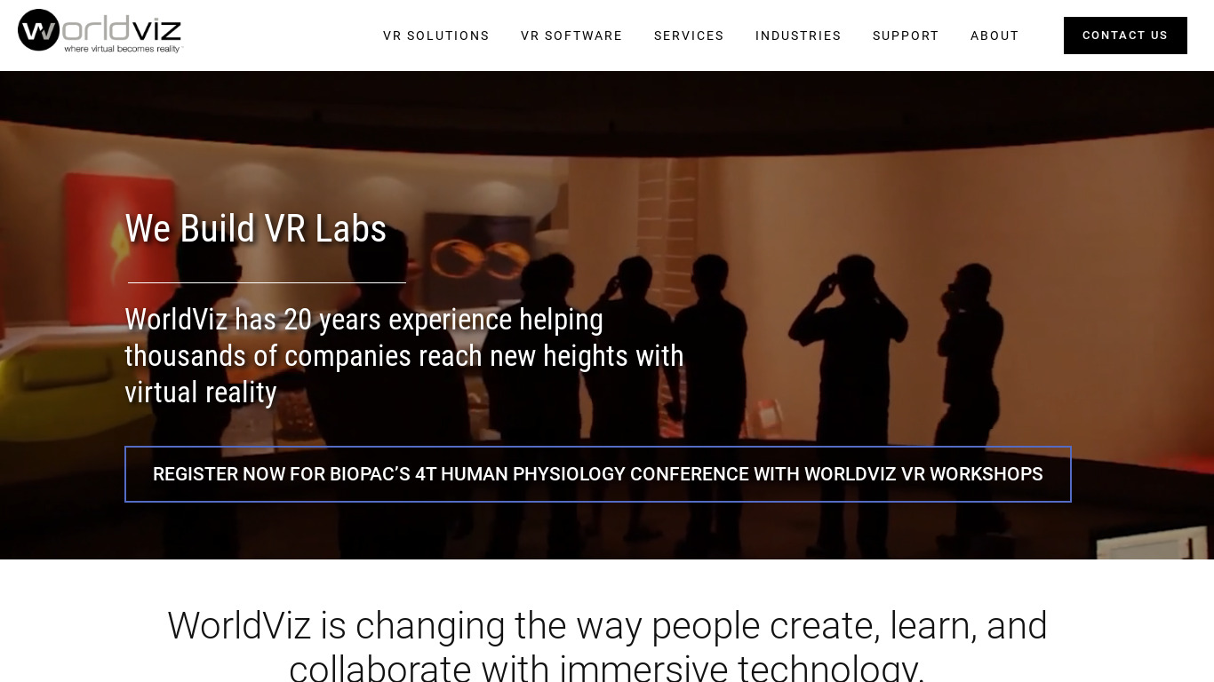 Vizard Virtual Reality Software Landing page
