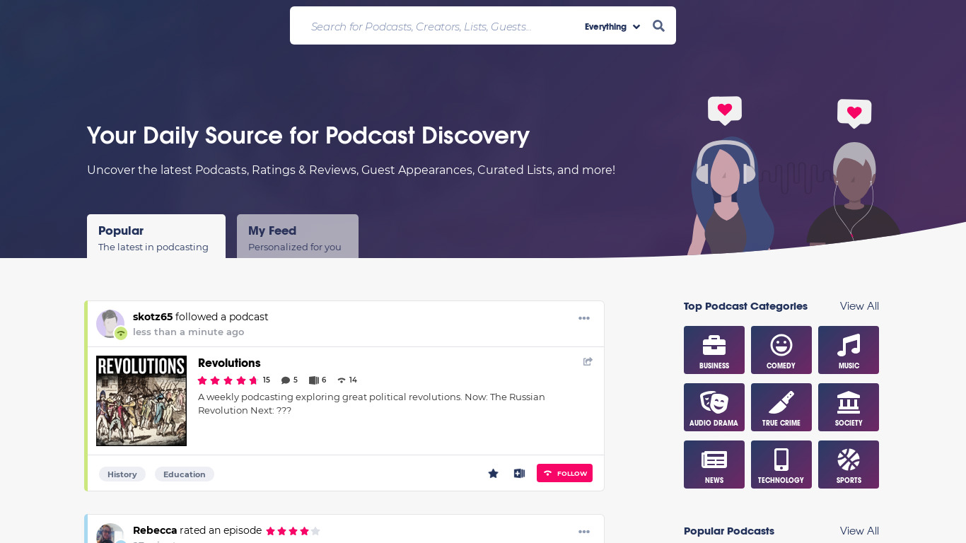Podchaser Landing page