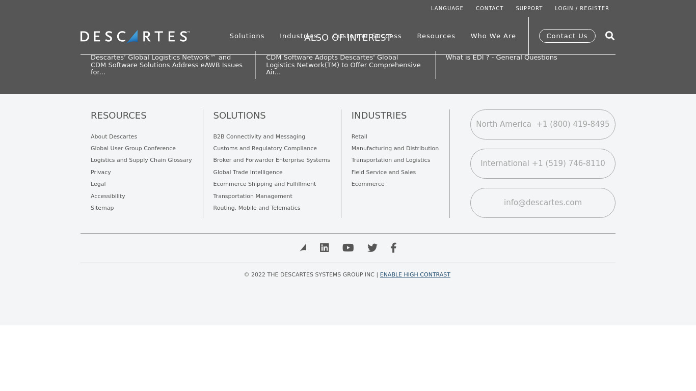 Descartes Global Logistics Platform Landing page