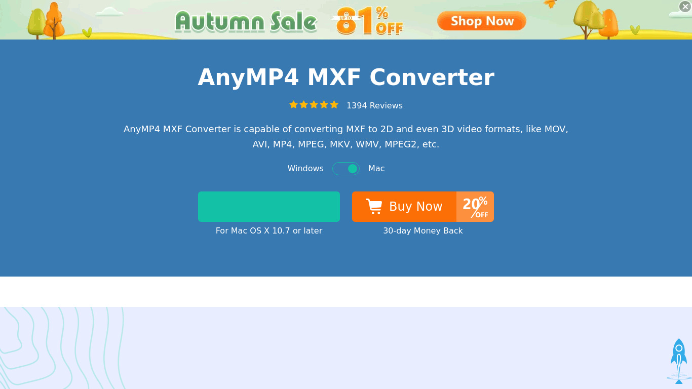 AnyMP4 MXF Converter Landing page