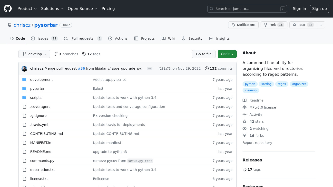 Pysorter Landing page