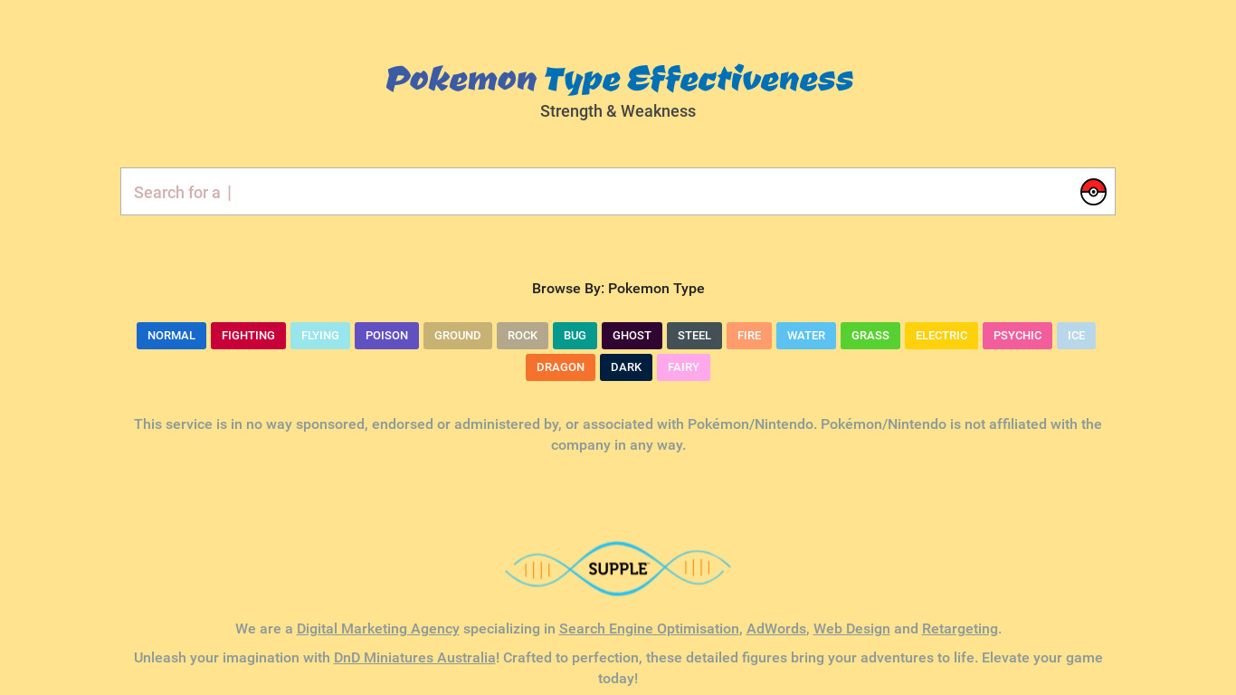 Pokémon Go Strength & Weakness Landing page