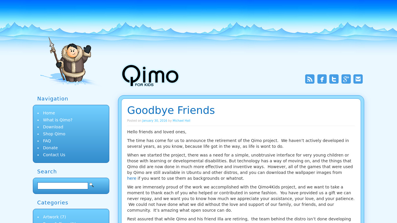 Qimo For Kids Landing page