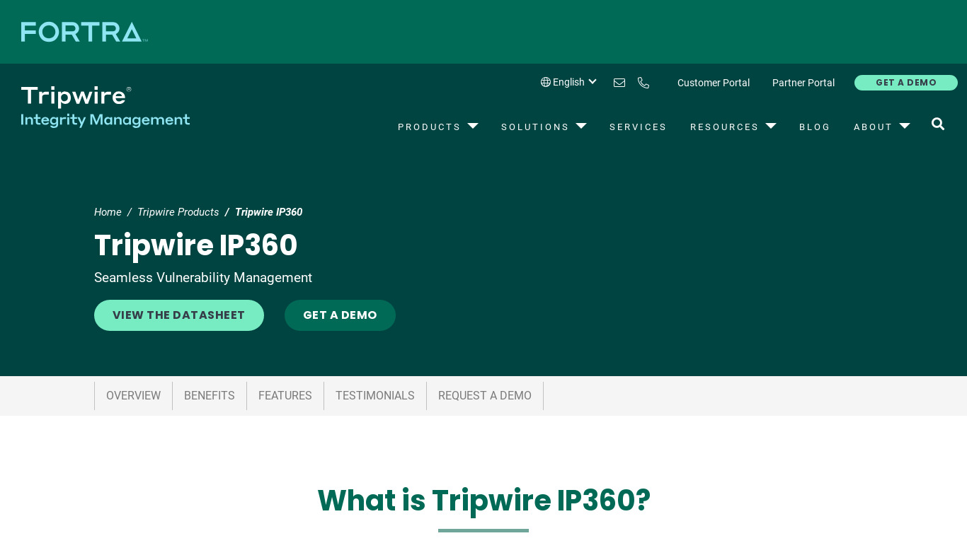 Tripwire IP360 Landing page