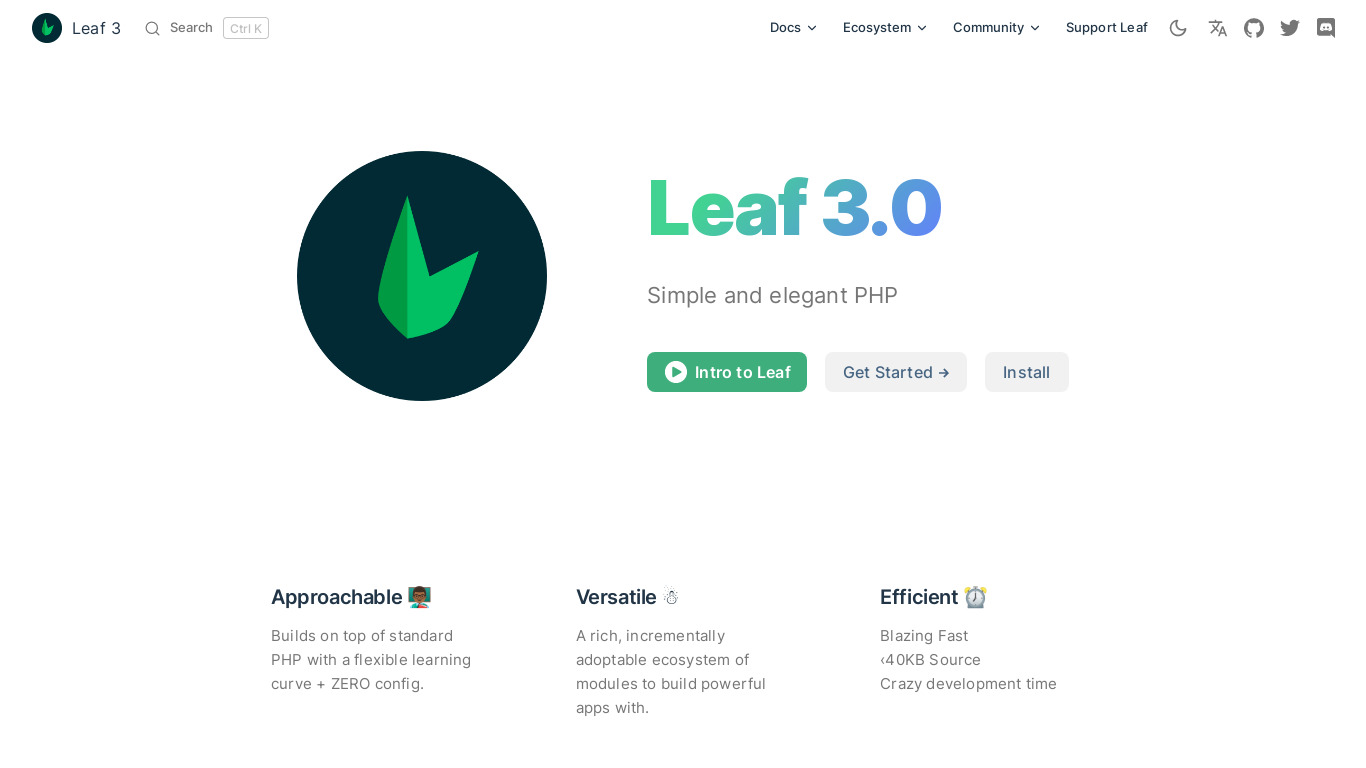 Leaf PHP Landing page