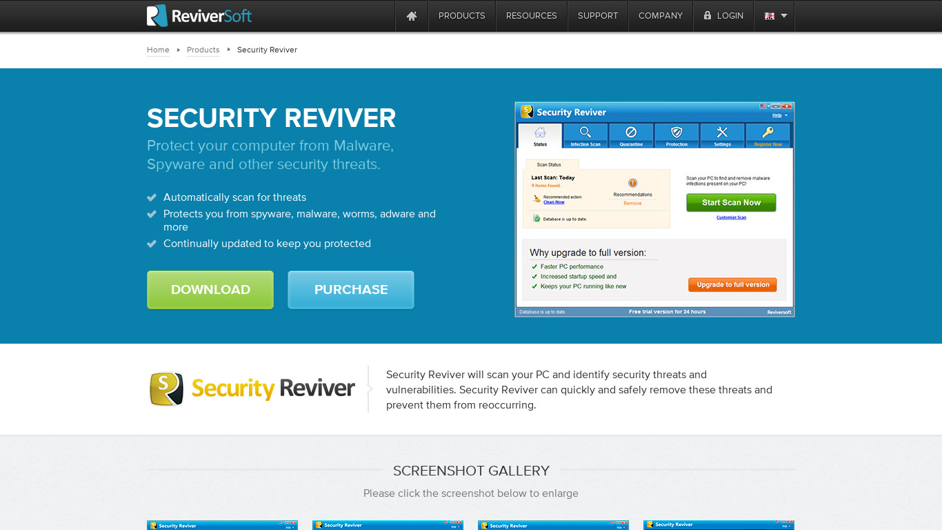 Security Reviver Landing page