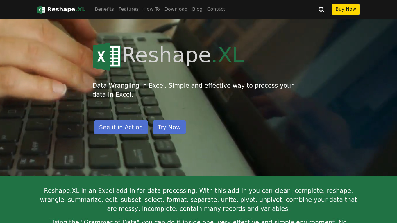 Reshape.XL Landing page