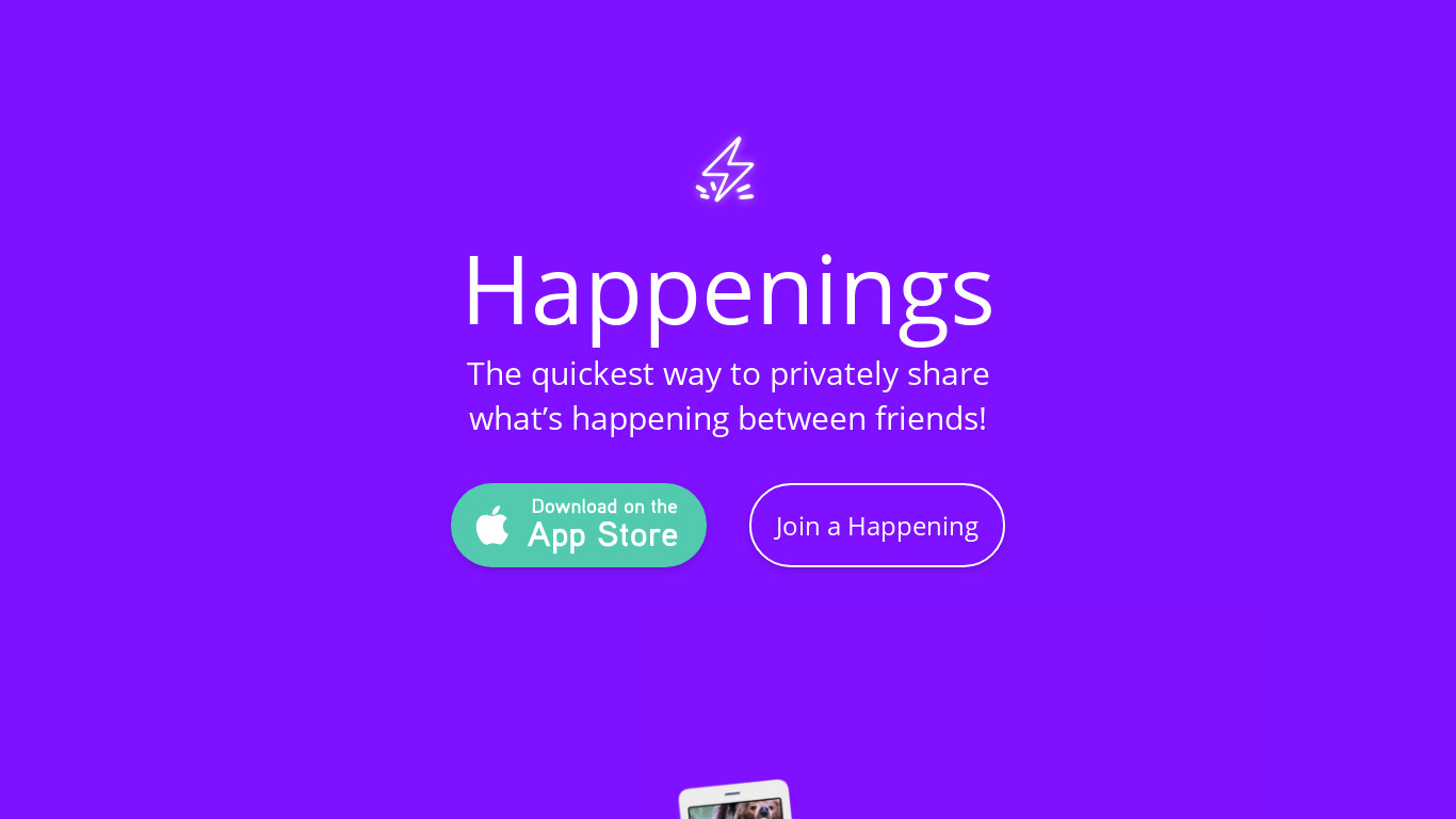Happenings App Landing page