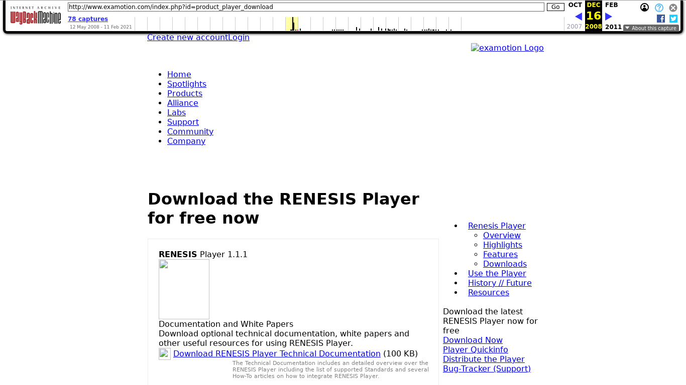 Renesis Player Landing page