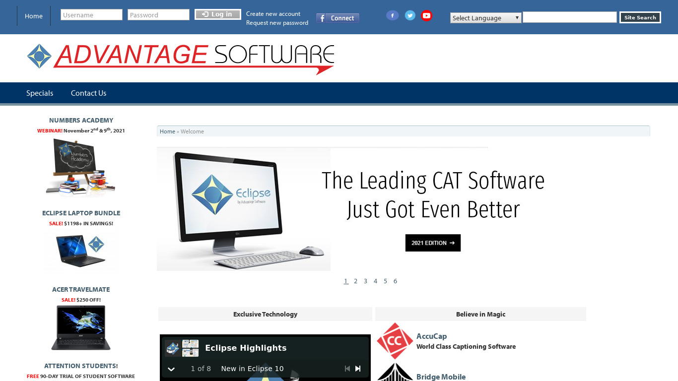 Advantage Software Landing page