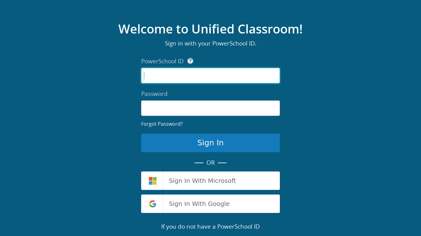 PowerSchool Unified Classroom Landing page