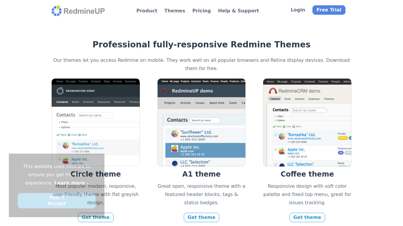 Redmine CRM Landing page