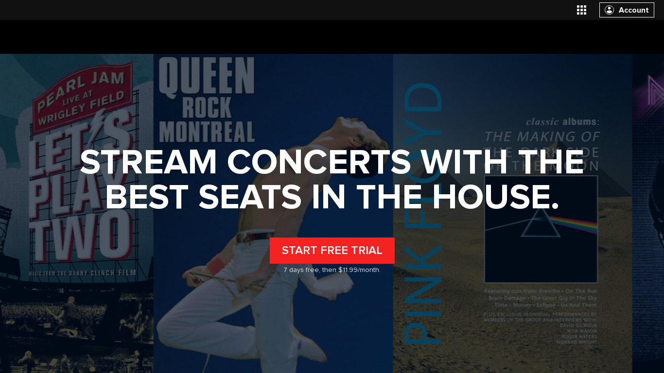 Qello concerts Landing page
