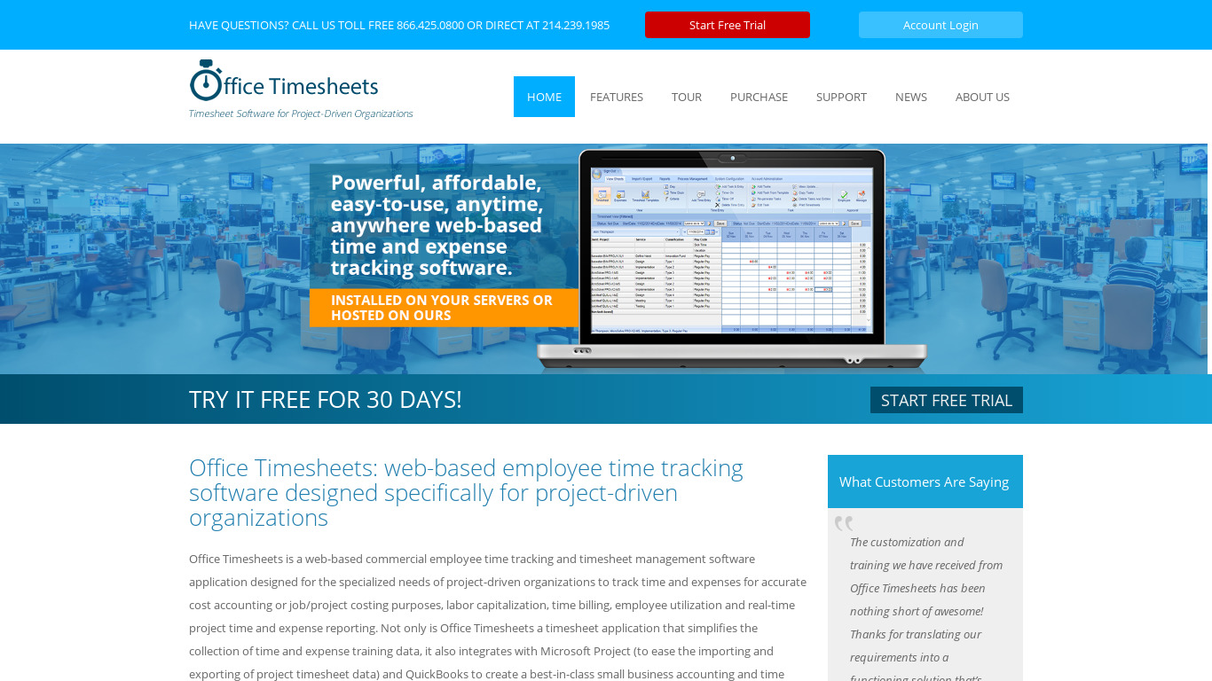 Office Timesheets Landing page