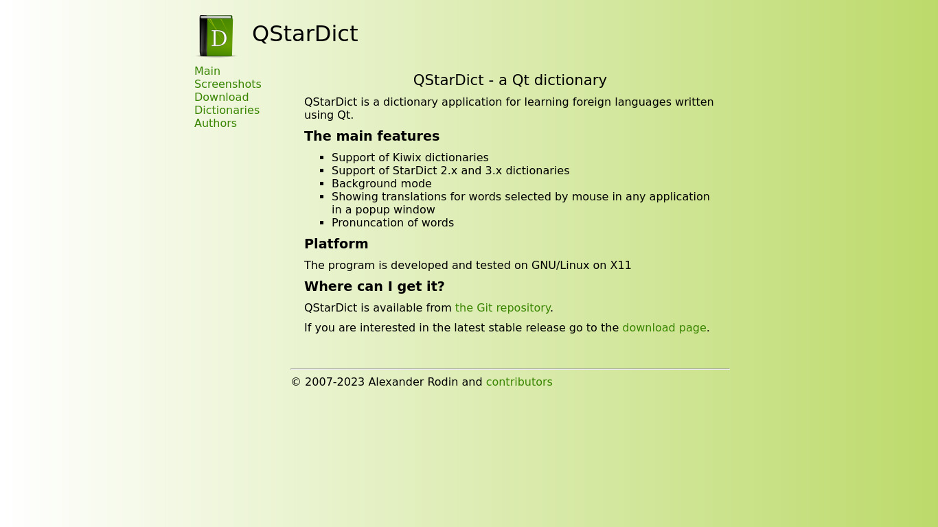 QStarDict Landing page