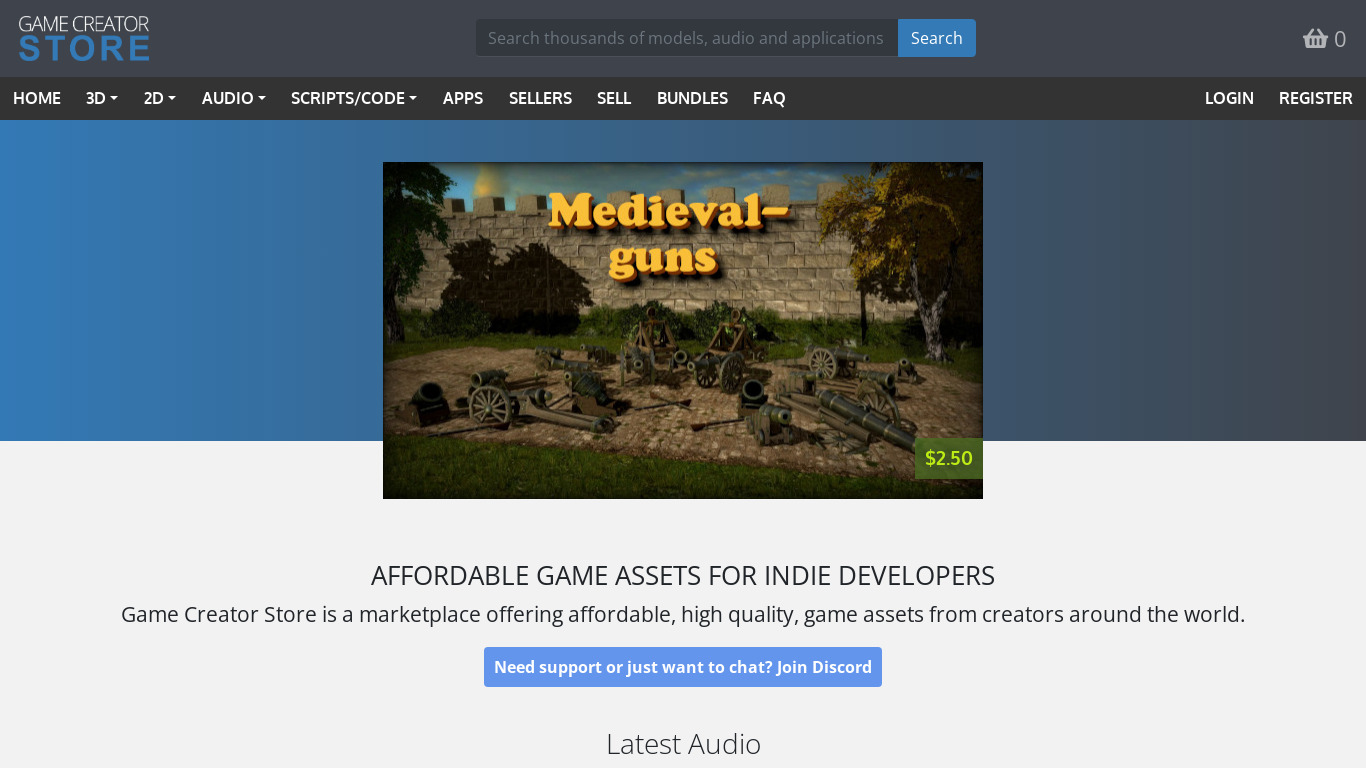 Game Creator Store Landing page
