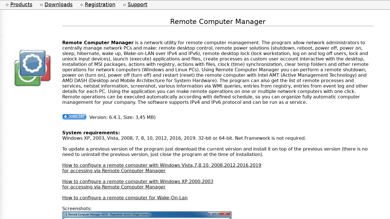 Remote Computer Manager Landing page