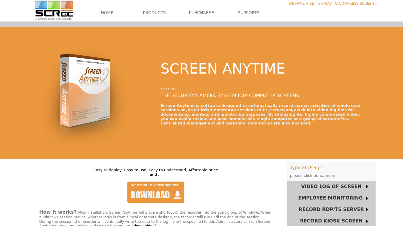 Screen Anytime Landing page