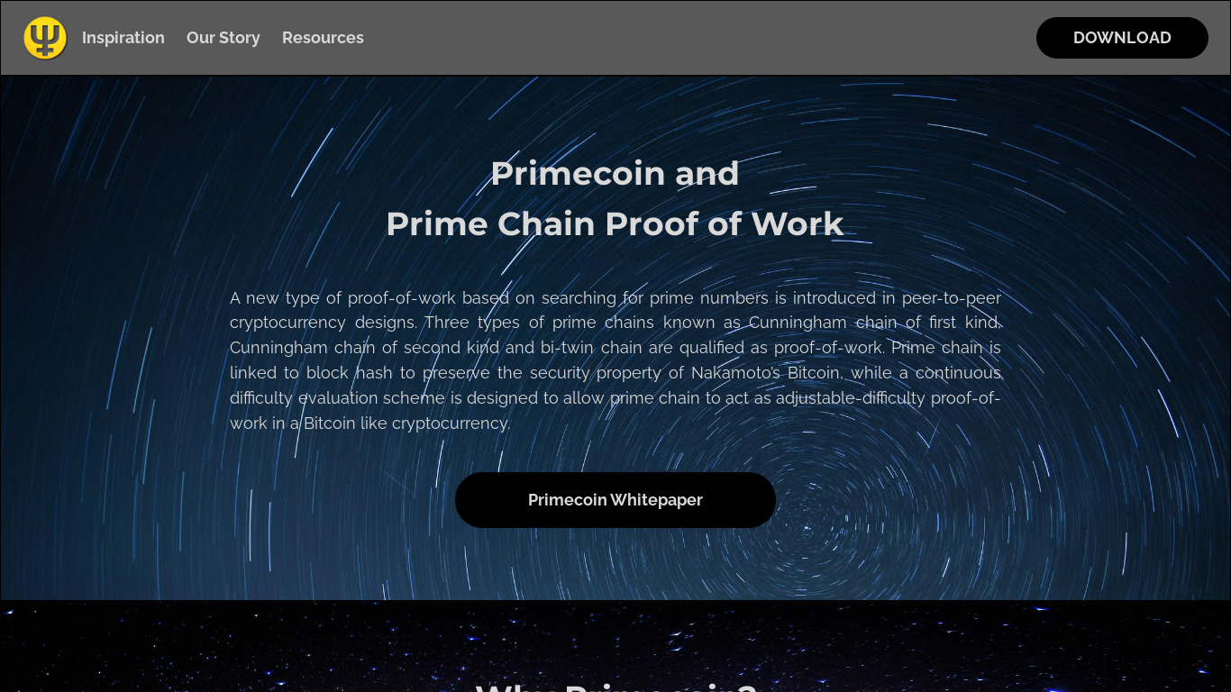Primecoin Landing page