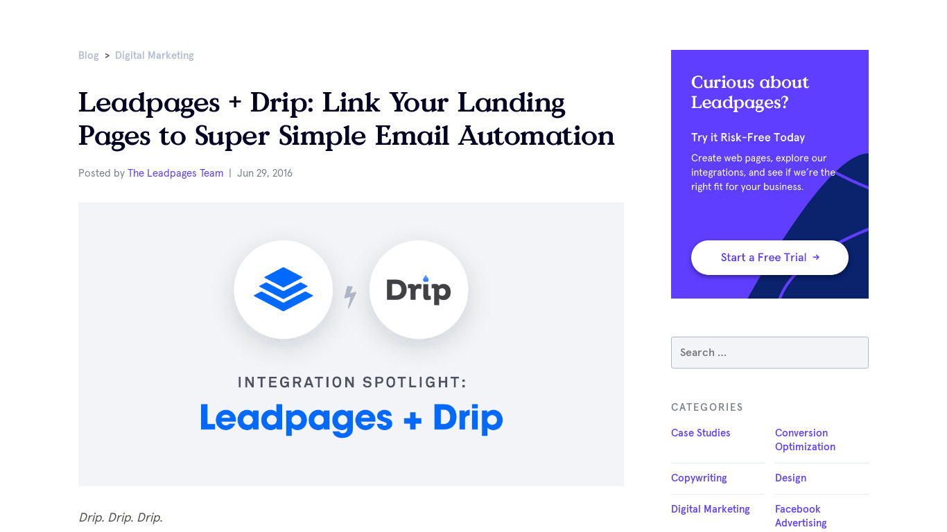 Drip from Leadpages Landing page
