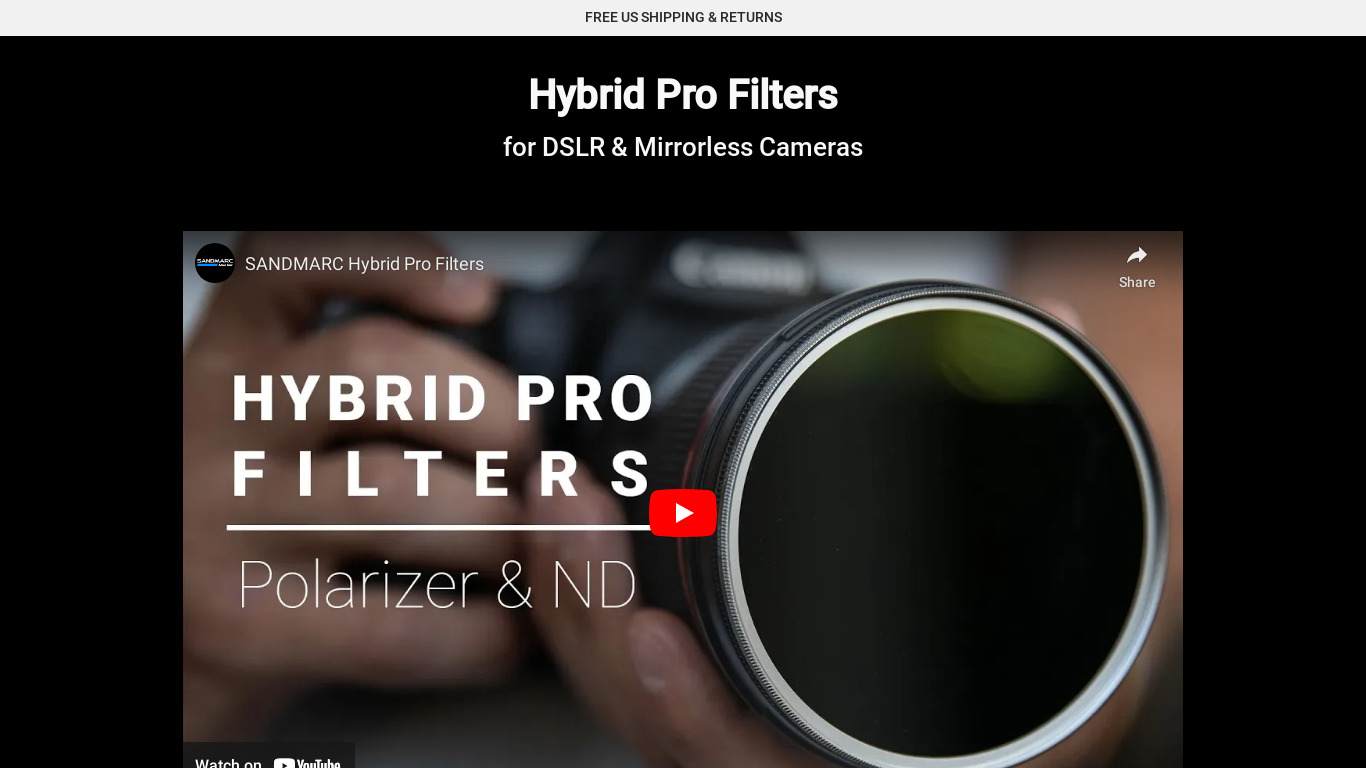 Hybrid Pro Filters by Sandmarc Landing page