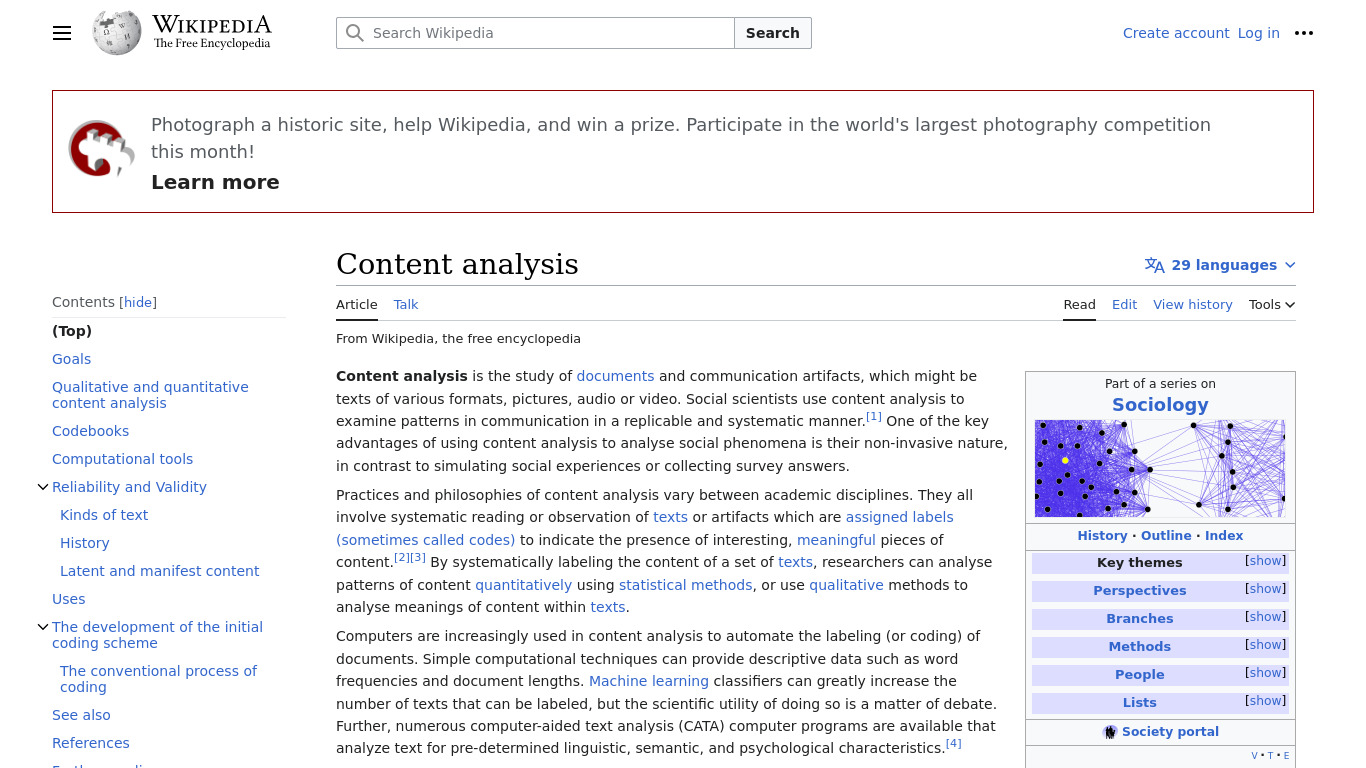 Content Analytics Landing page