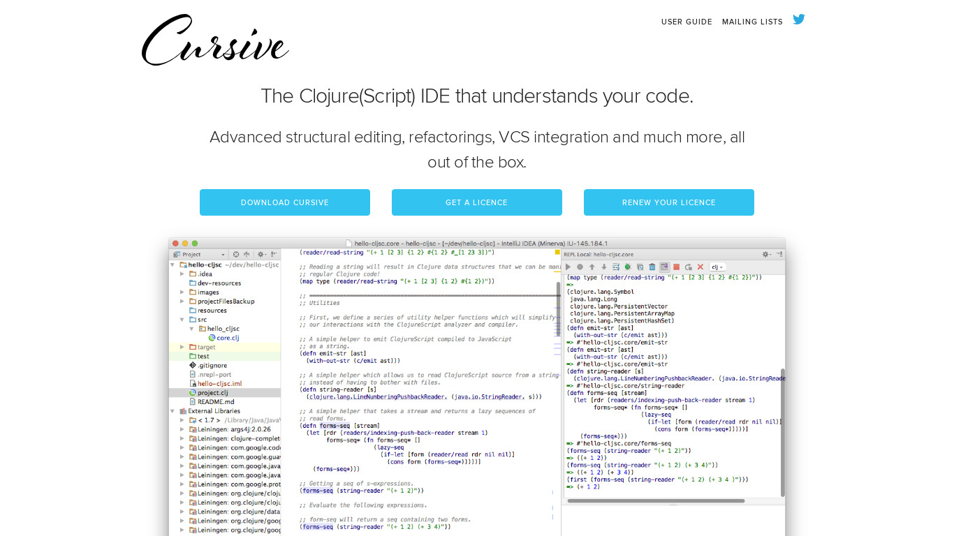 Cursive IDE Landing page