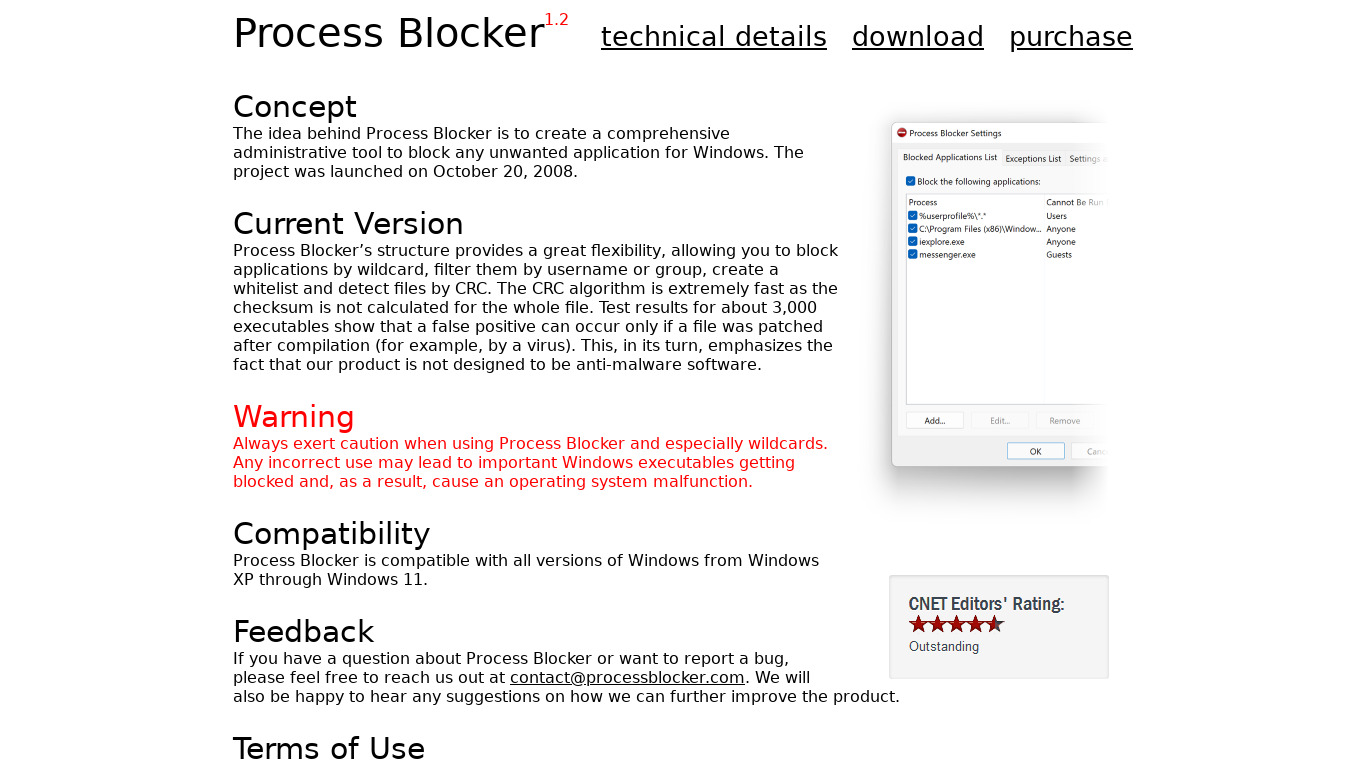 Process Blocker Landing page