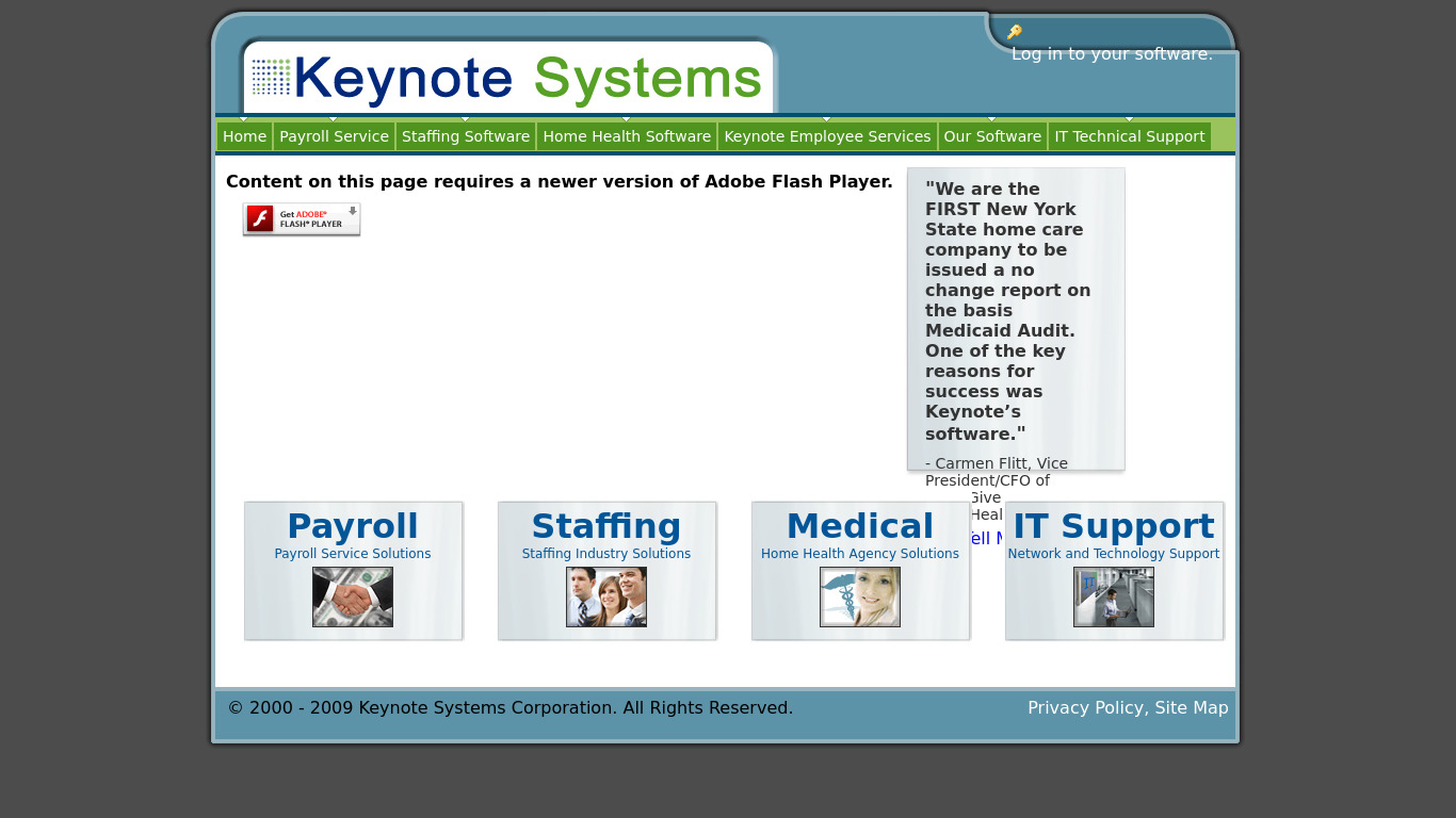 Keynote Systems Landing page