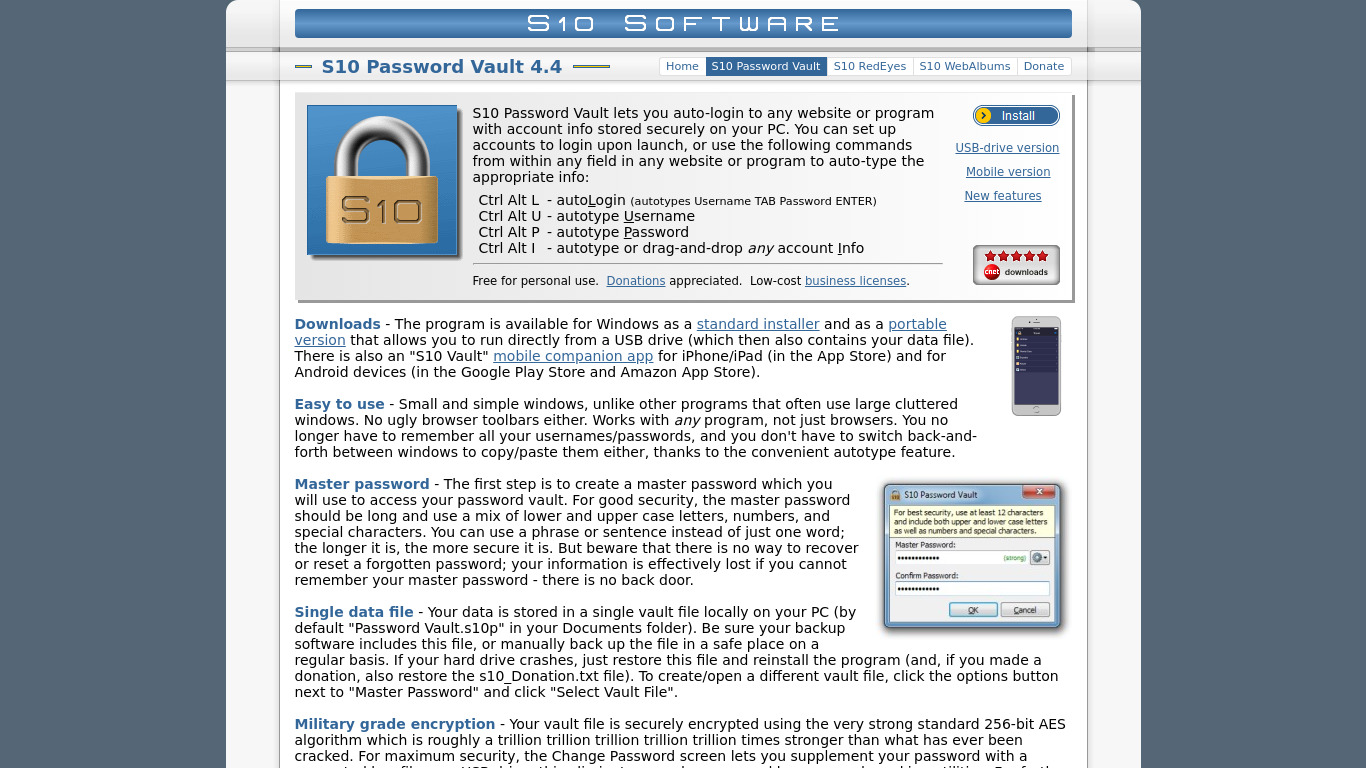 S10 Password Vault Landing page