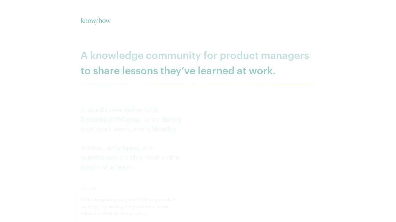 know/how Product Managers Landing page