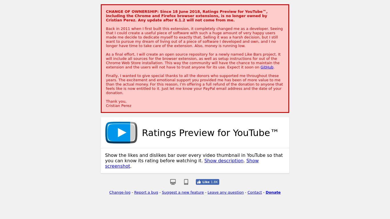 Ratings Preview for YouTube Landing page
