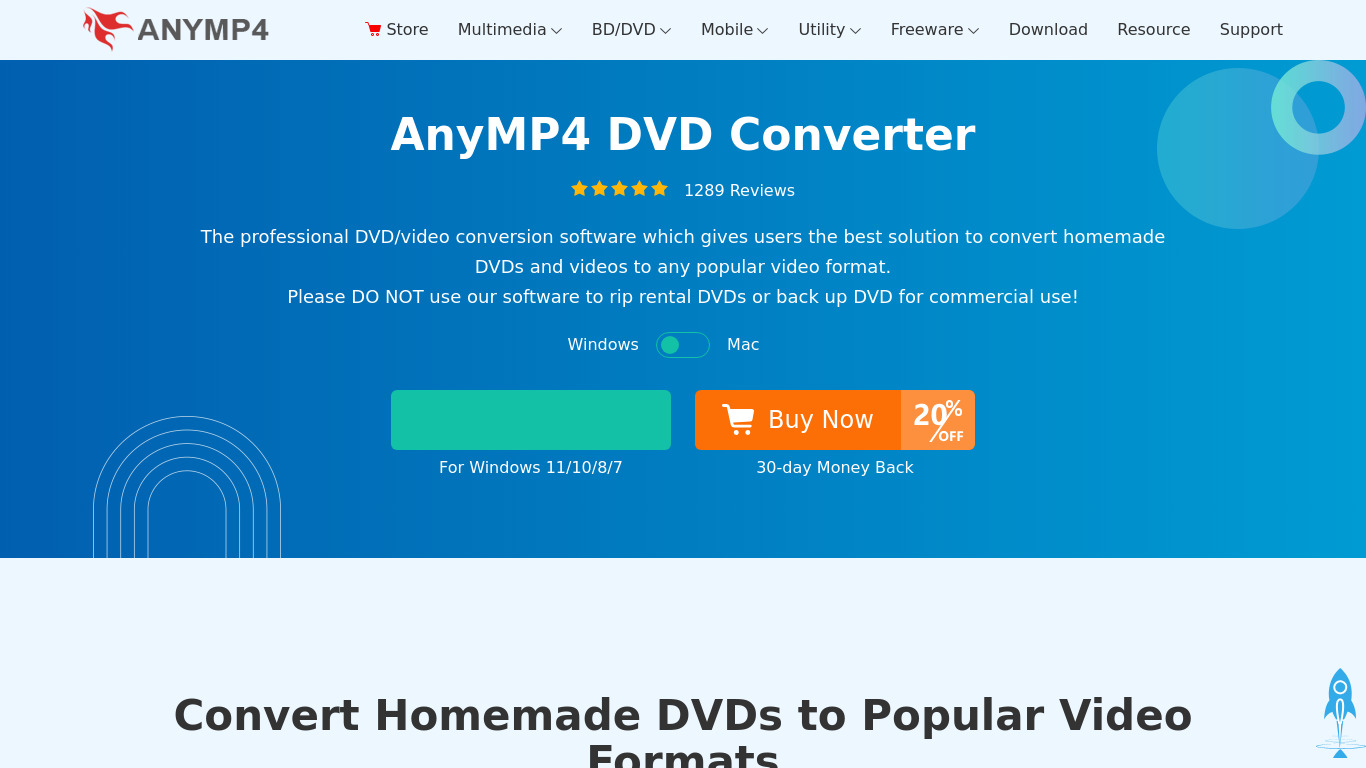 AnyMP4 DVD Converter Landing page