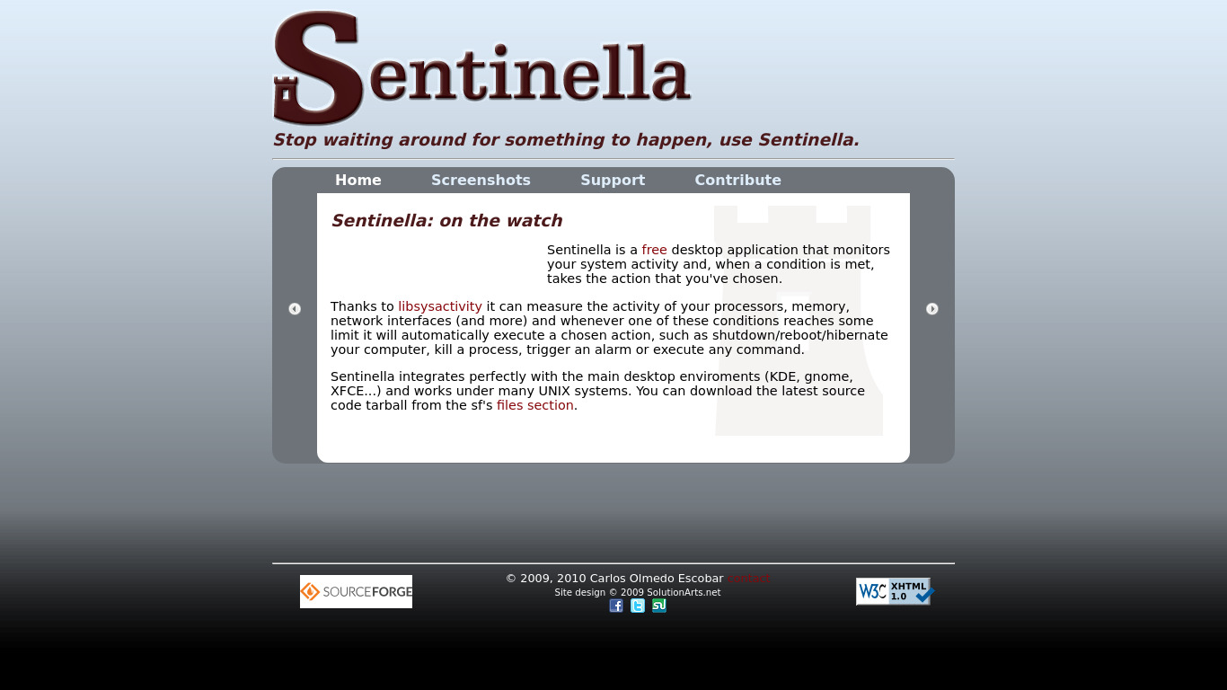 Sentinella Landing page