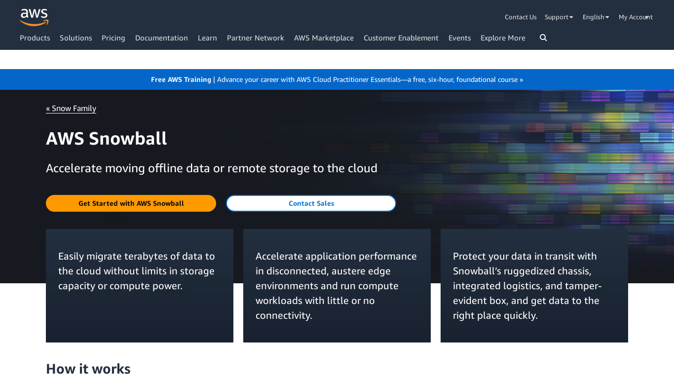 AWS Snowball Landing page