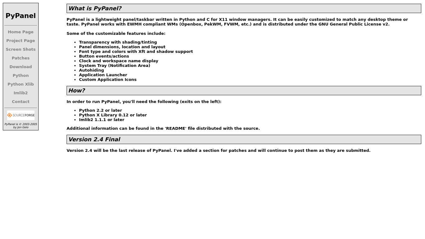 PyPanel Landing page