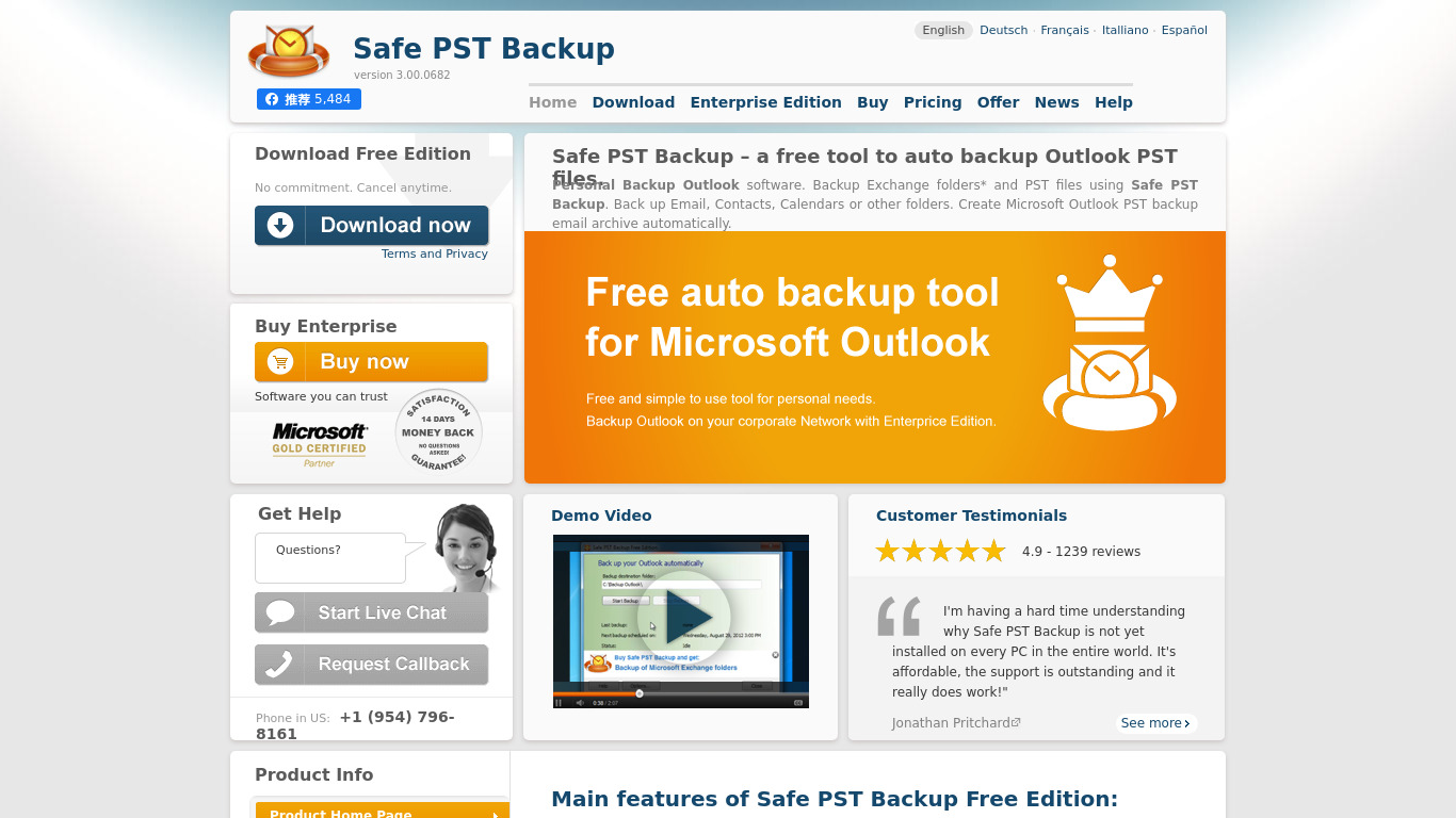 Safe PST Backup Landing page