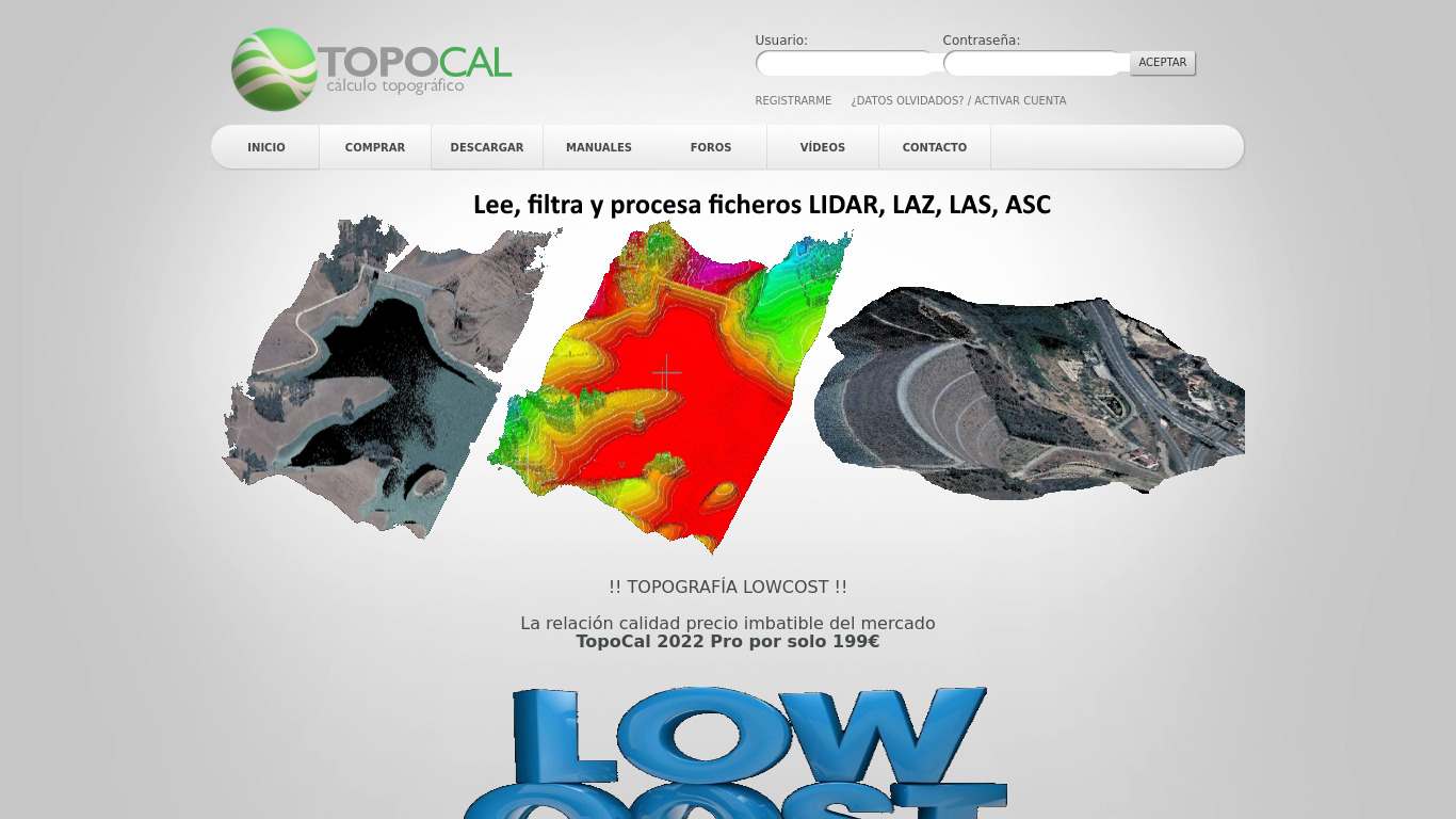 Topocal Landing page