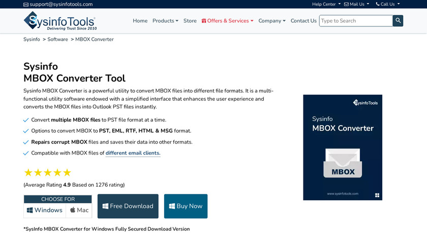 SysInfo MBOX to PST Converter Landing Page