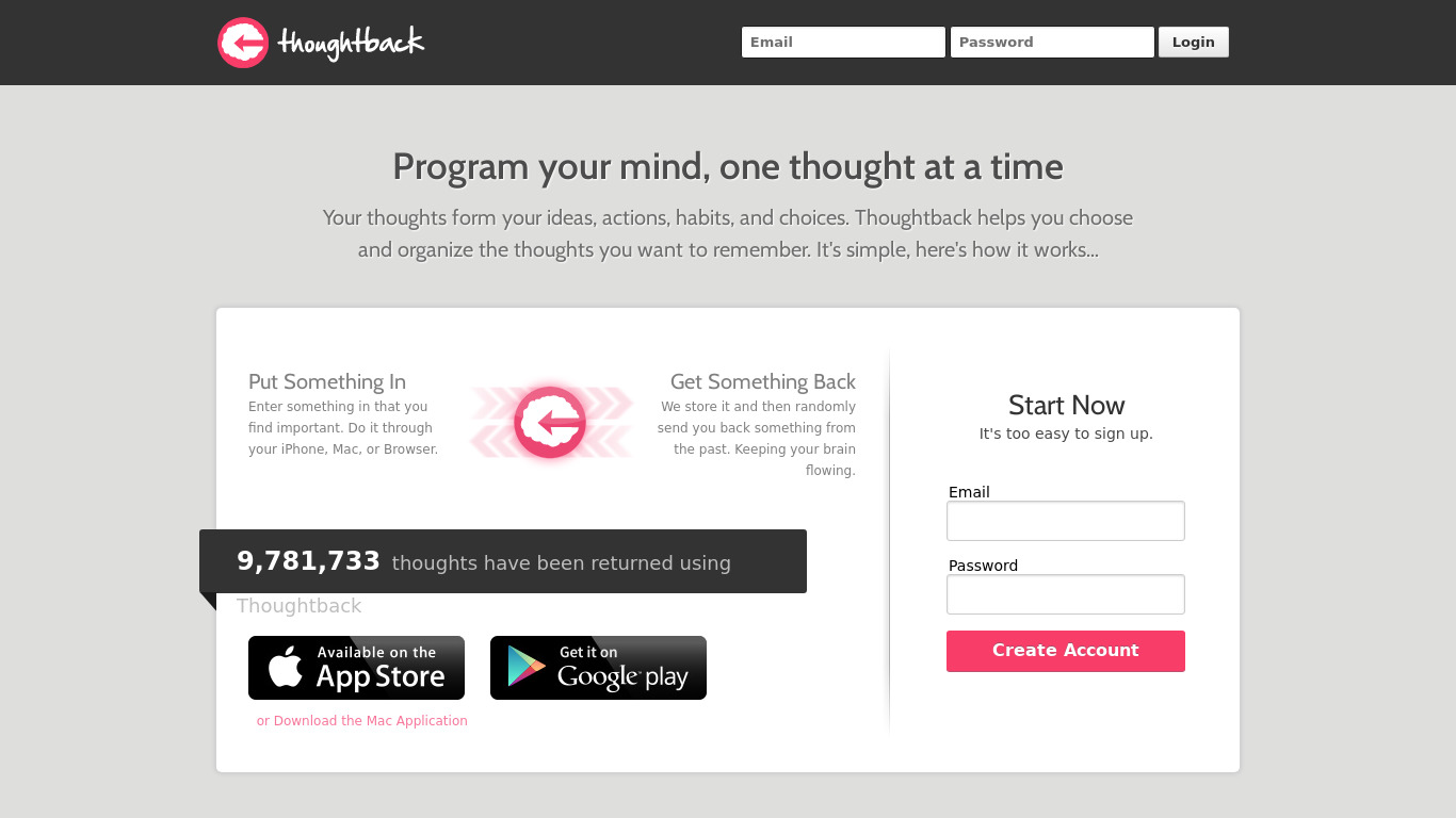 Thoughtback Landing page