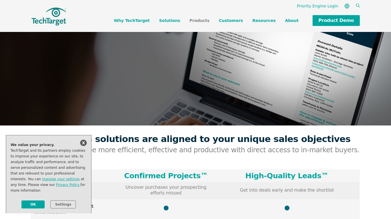 TechTarget Qualified Sales Opportunities Landing page